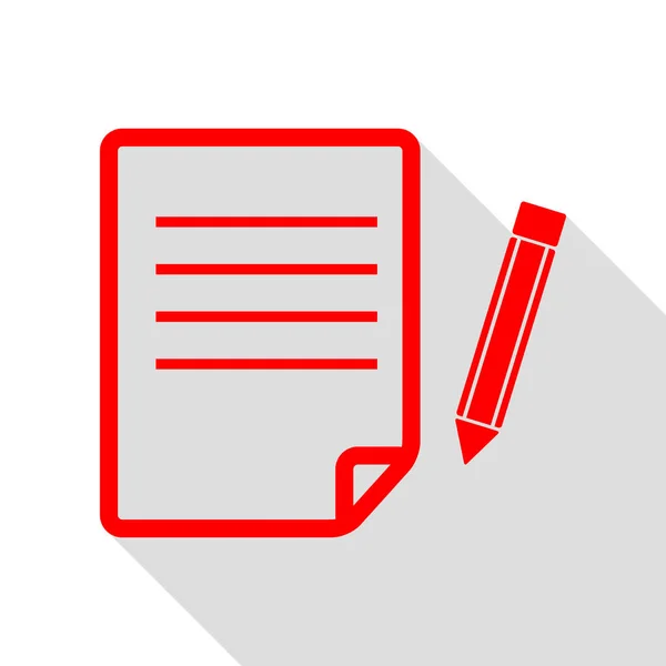 Papper och penna logga. Röd ikon med platt stil skugga sökväg. — Stock vektor