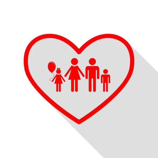 Aile işareti illüstrasyon kalp şeklinde. Kırmızı simge ile düz styl — Stok Vektör