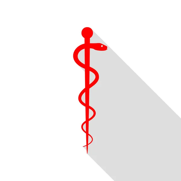 Símbolo de la Medicina. Icono rojo con camino de sombra de estilo plano . — Archivo Imágenes Vectoriales