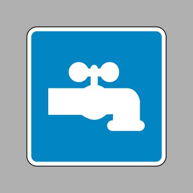 Su musluk işareti illüstrasyon. Beyaz mavi işareti olarak backg simgesine