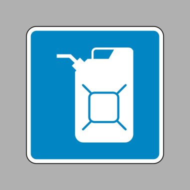 Bidon petrol işareti. Jerry can petrol işareti. Beyaz mavi işareti simgesine bir