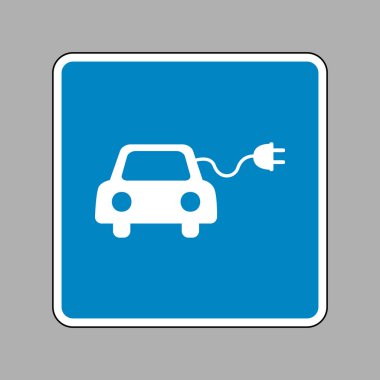 Eko elektrikli otomobil işareti. Beyaz arka plan olarak mavi işareti simgesine.