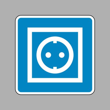 Elektrik soketi işareti. Beyaz arka plan olarak mavi işareti simgesine.