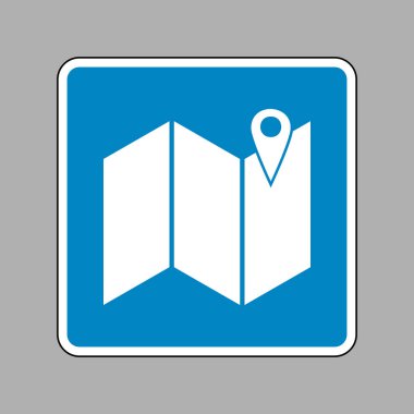 Harita üzerinde toplu iğne. Beyaz arka plan olarak mavi işareti simgesine.