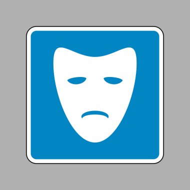 Trajedi Tiyatro maskeleri. Beyaz arka plan olarak mavi işareti simgesine.