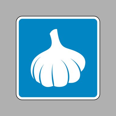 Sarımsak basit kayıt. Beyaz arka plan olarak mavi işareti simgesine.