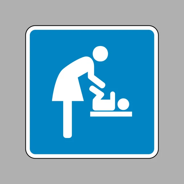 Symbool voor vrouwen en baby, baby wijzigen. Wit pictogram op blauwe sig — Stockvector