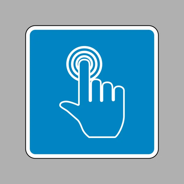 Χέρι, κάντε κλικ στο κουμπί. Λευκό εικονίδιο μπλε σημάδι ως φόντο. — Διανυσματικό Αρχείο