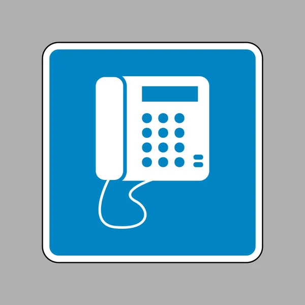 Kommunikációs vagy telefonon jelentkezzen. Fehér ikon kék jel, mint a háttérb — Stock Vector