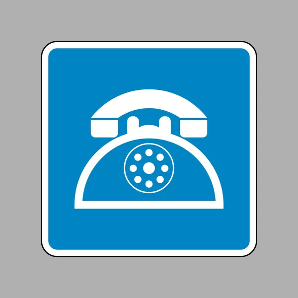 Retro telefoon teken. Wit pictogram op blauw bord als achtergrond. — Stockvector