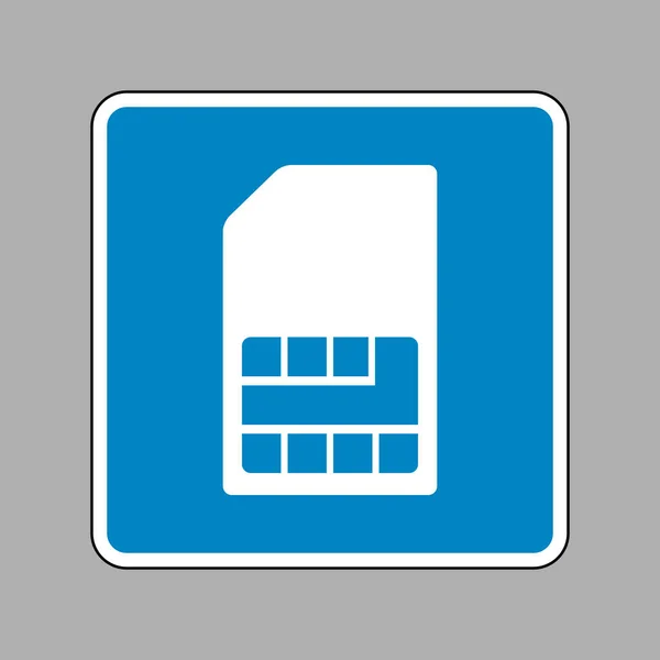 Signe de carte SIM. Icône blanche sur le signe bleu comme fond . — Image vectorielle