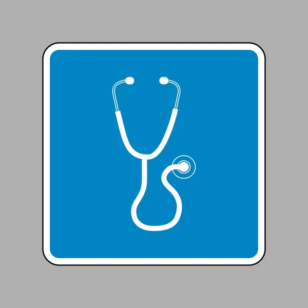 Stetoskop znamení ilustrace. Bílá ikona na modré turistické značce jako pozadí — Stockový vektor