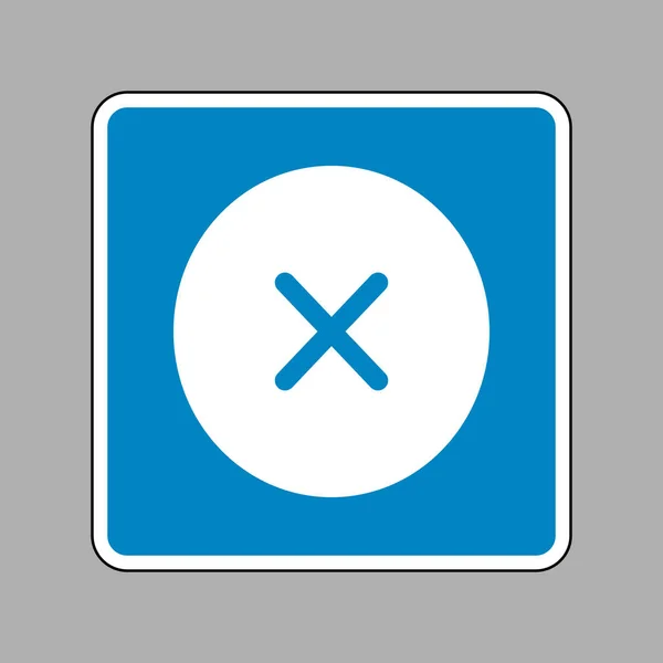 Cross znamení ilustrace. Bílá ikona na modré turistické značce jako pozadí. — Stockový vektor