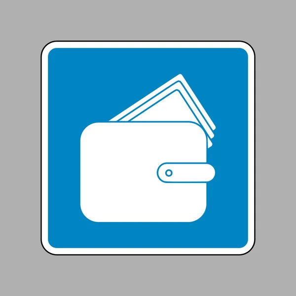 Illustration de signe de portefeuille. Icône blanche sur le signe bleu comme fond . — Image vectorielle