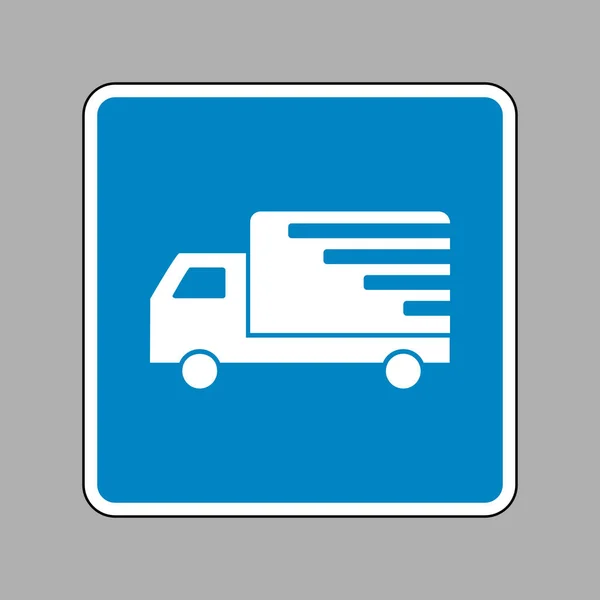 Illustrasjon av leveringsskilt. Hvitt ikon på blått skilt som backgroun – stockvektor