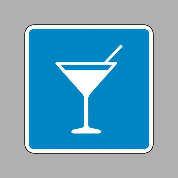 鸡尾酒标志图。对作为背景的蓝色标志的白色图标 — 图库矢量图片