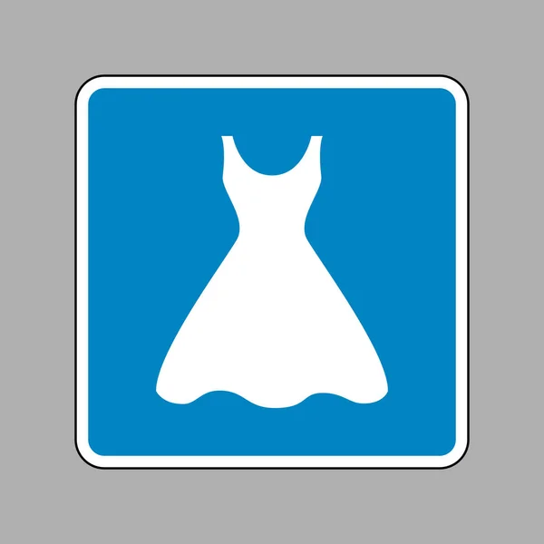 Žena šaty znamení. Bílá ikona na modré turistické značce jako pozadí. — Stockový vektor