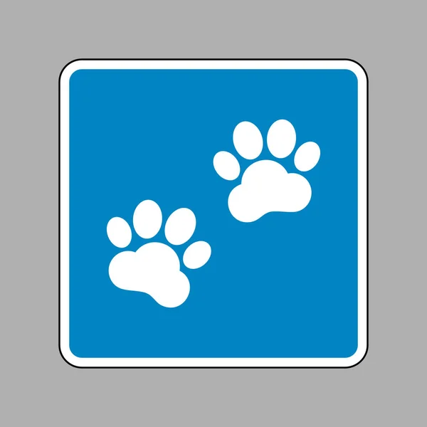 Panneau des traces d'animaux. Icône blanche sur le signe bleu comme fond . — Image vectorielle