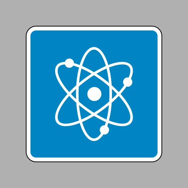 原子記号の図。背景として青い看板に白いアイコン. — ストックベクタ
