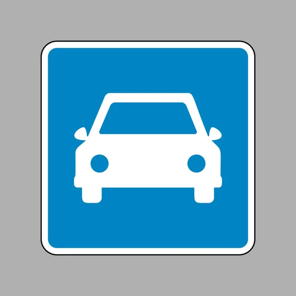Ilustração do sinal do carro. Ícone branco no sinal azul como fundo . — Vetor de Stock