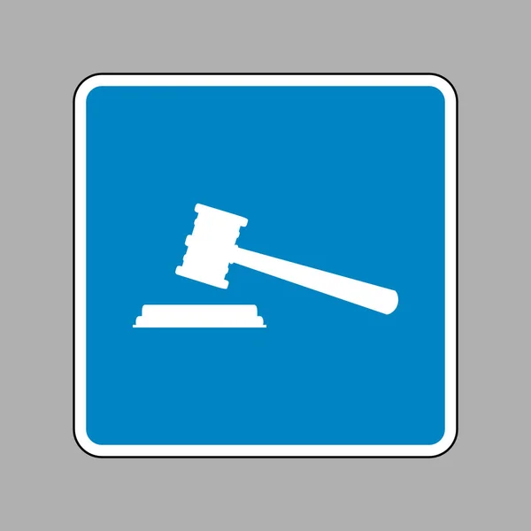 Justice hammer sign. White icon on blue sign as background. — Stock Vector