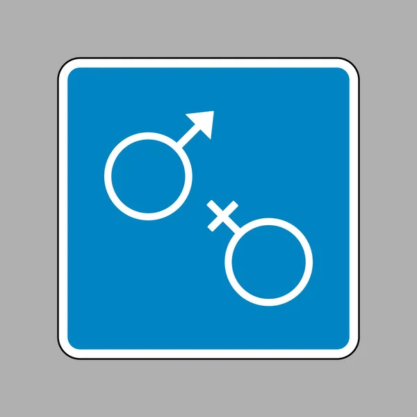 Símbolo sexual. Ícone branco no sinal azul como fundo . — Vetor de Stock