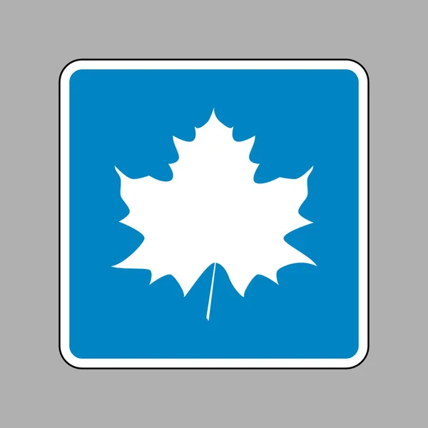 Javorový list sign. Bílá ikona na modré turistické značce jako pozadí. — Stockový vektor