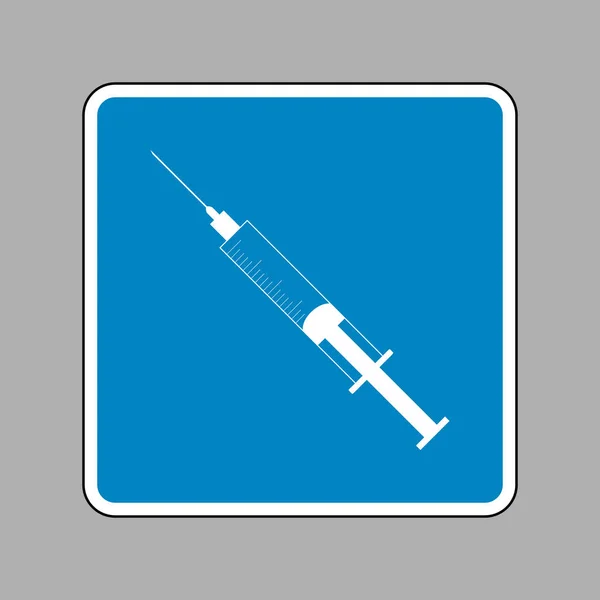 Ilustracja znak strzykawki. Biała ikona na niebieski znak jako tło — Wektor stockowy