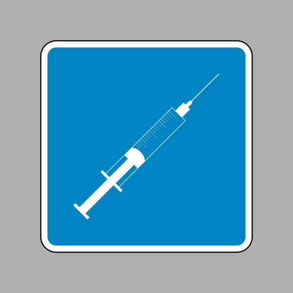 注射器の記号図。背景として青い看板に白いアイコン — ストックベクタ