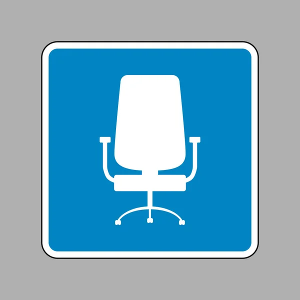 Bureau stoel teken. Wit pictogram op blauw bord als achtergrond. — Stockvector