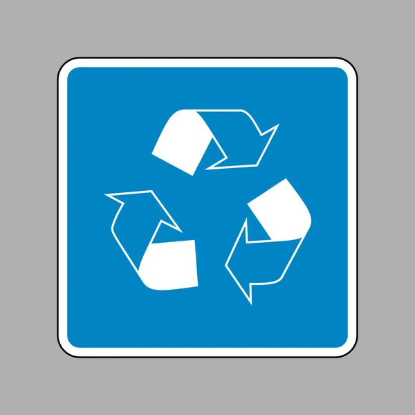 Recycle logotyp koncept. Vit ikon på blå skylt som bakgrund. — Stock vektor