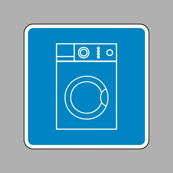 Señal de lavadora. Icono blanco en el signo azul como fondo . — Vector de stock