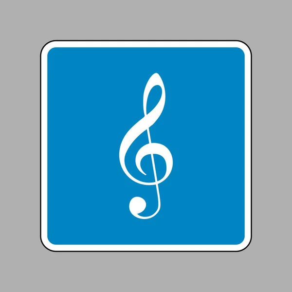 Señal de clave de violín musical. G-clave. Una clave triple. Icono blanco sobre azul — Vector de stock