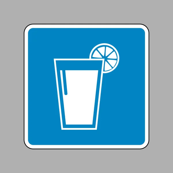 Un verre d'icônes de jus. Icône blanche sur le signe bleu comme fond . — Image vectorielle