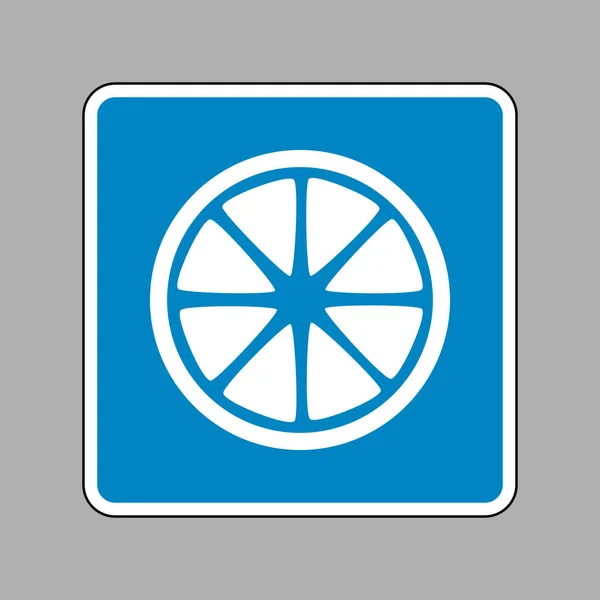 Signo de limón de frutas. Icono blanco en el signo azul como fondo . — Vector de stock