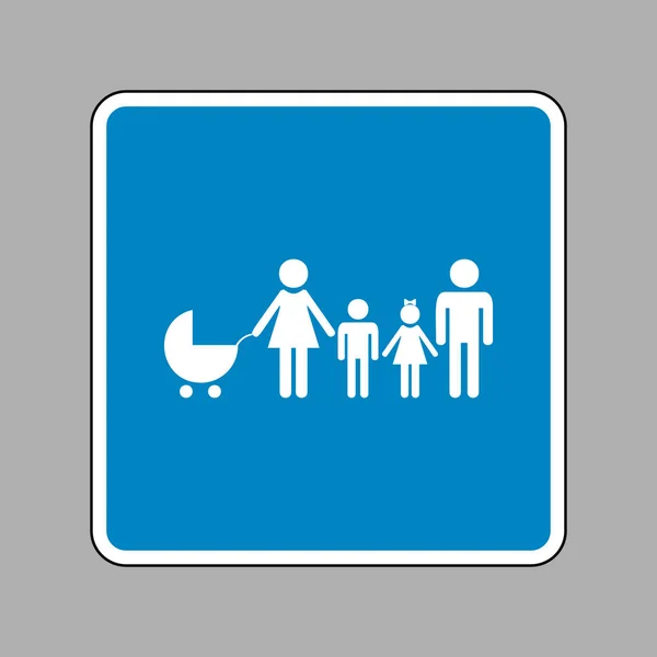 Rodinné znamení ilustrace. Bílá ikona na modré turistické značce jako pozadí. — Stockový vektor