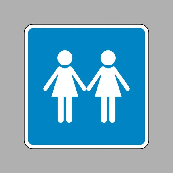 Lesbische familie teken. Wit pictogram op blauw bord als achtergrond. — Stockvector