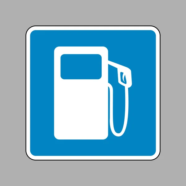 Gas pomp teken. Wit pictogram op blauw bord als achtergrond. — Stockvector