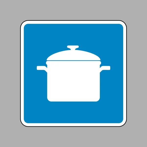 Cooking pan sign. White icon on blue sign as background. — Stock Vector