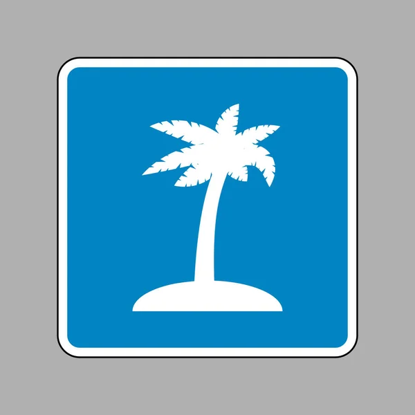 Panneau cocotier. Icône blanche sur le signe bleu comme fond . — Image vectorielle