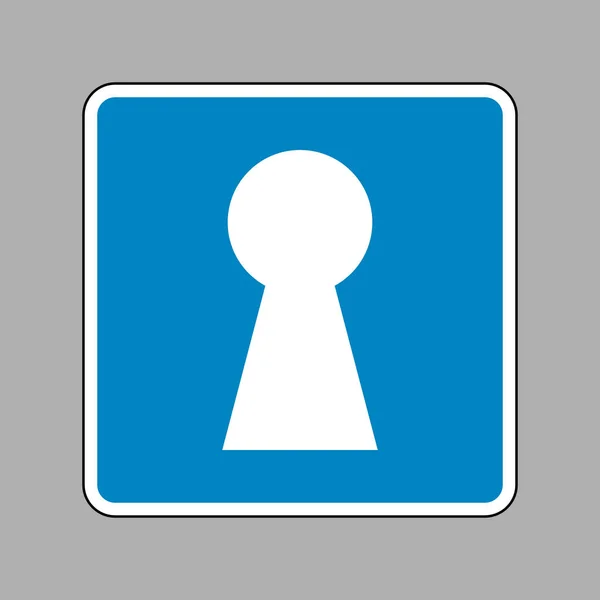 Keyhole znamení ilustrace. Bílá ikona na modré turistické značce jako pozadí — Stockový vektor