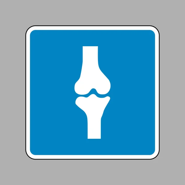 Señal de articulación de rodilla. Icono blanco en el signo azul como fondo . — Archivo Imágenes Vectoriales