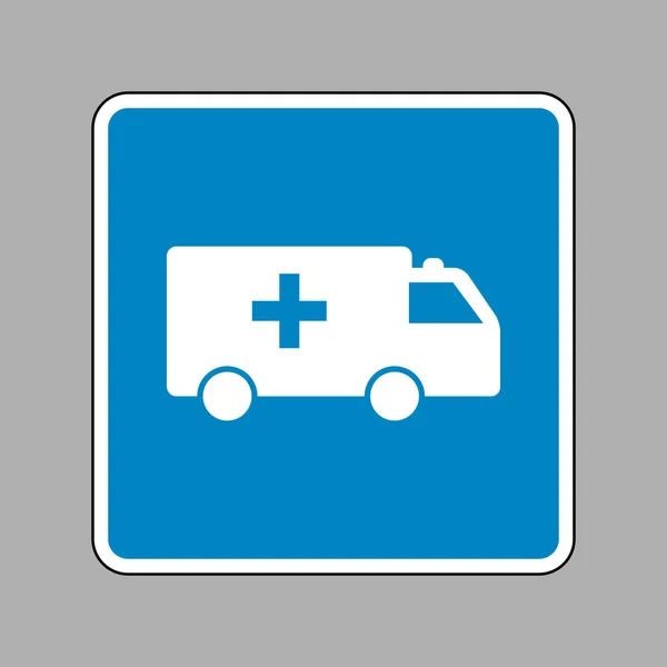 Ambulance sign illustration. White icon on blue sign as backgrou — Stock Vector