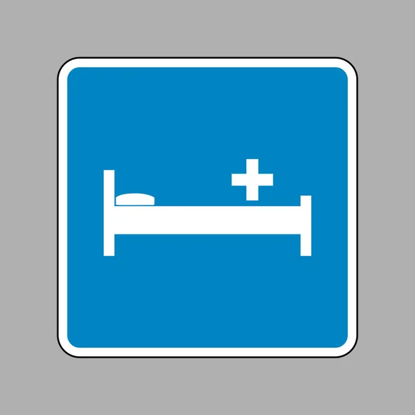 Sjukhus tecken illustration. Vit ikon på blå skylt som bak — Stock vektor