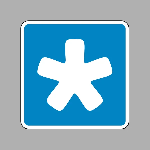 Segno stellare di Asterisco. Icona bianca sul segno blu come sfondo . — Vettoriale Stock