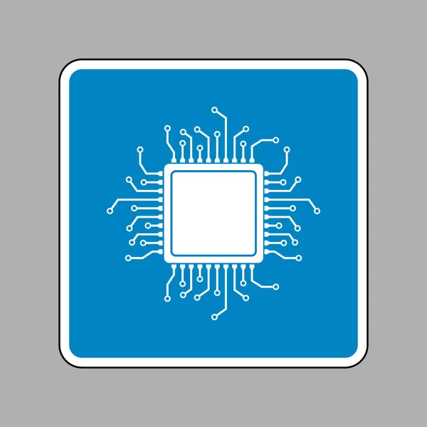 CPU-Mikroprozessorillustration. weißes Symbol auf blauem Schild als Rückseite — Stockvektor