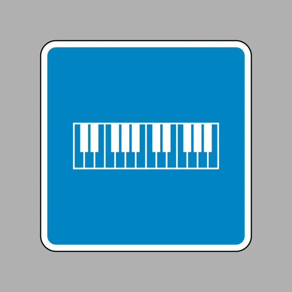 Sinal de teclado para piano. Ícone branco no sinal azul como fundo . — Vetor de Stock