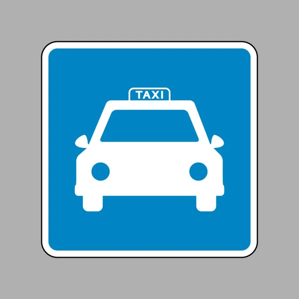 Taxi teken illustratie. Wit pictogram op blauw bord als achtergrond. — Stockvector