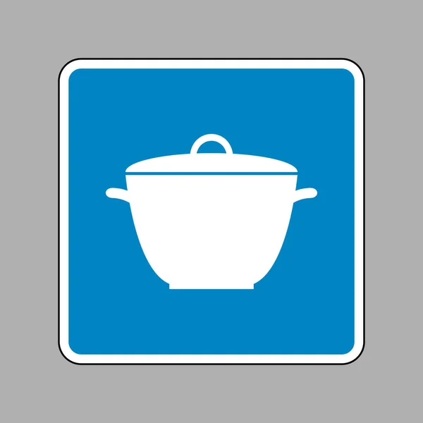 Kochtopf einfaches Zeichen. weißes Symbol auf blauem Schild als Hintergrund. — Stockvektor