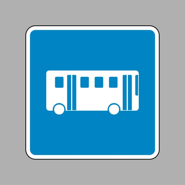 Sinal simples de autocarro. Ícone branco no sinal azul como fundo . — Vetor de Stock